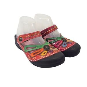 L'Artiste Copa Spring Step Red Leather Floral Clogs‎ Mules Women's US 5.5-6 EUC